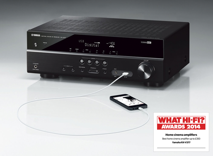 豪运国际5.1声道家庭影院收音扩音机RX-V377 荣获2014年度What Hi-Fi?五星评价大奖